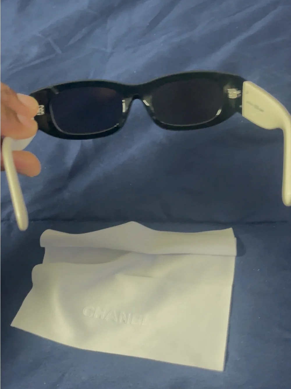 CHANEL Black Rectangular Sunglasses with Dark Lenses